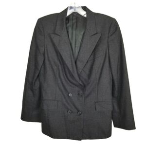 Burberrys Womens Wool Blazer Gray Double Breasted Jacket Notch Lapel Size 42